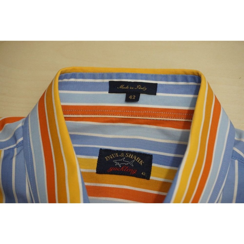 Paul & Shark Yachting Bright Multicolor Striped Short Sleeve Button Up shirt 42 - Picture 2 of 5